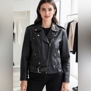 Tannery West Women's Black Leather Moto Jacket